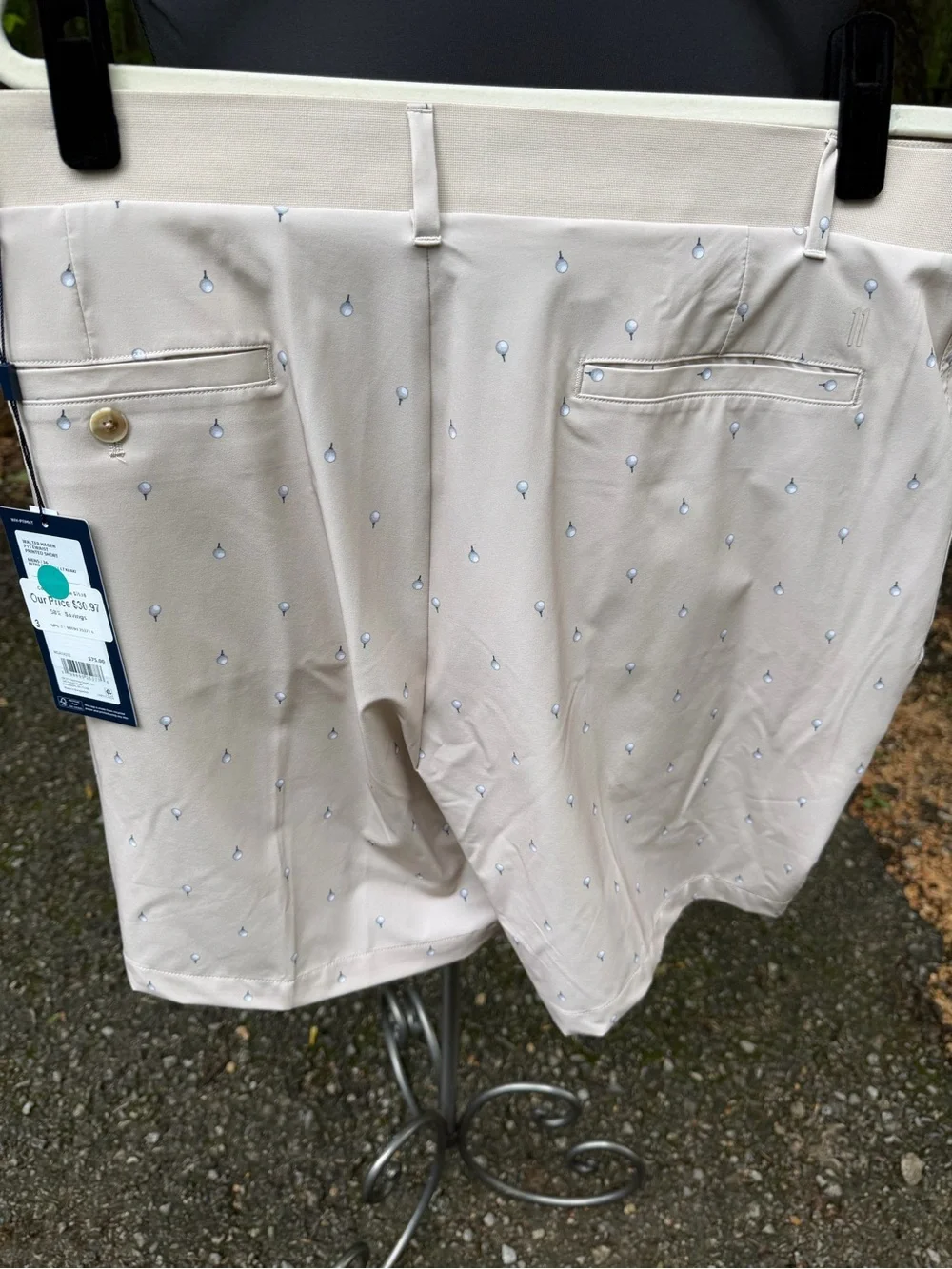 Walter Hagen Cream Golf Shorts with Small Blue Golf Ball Print